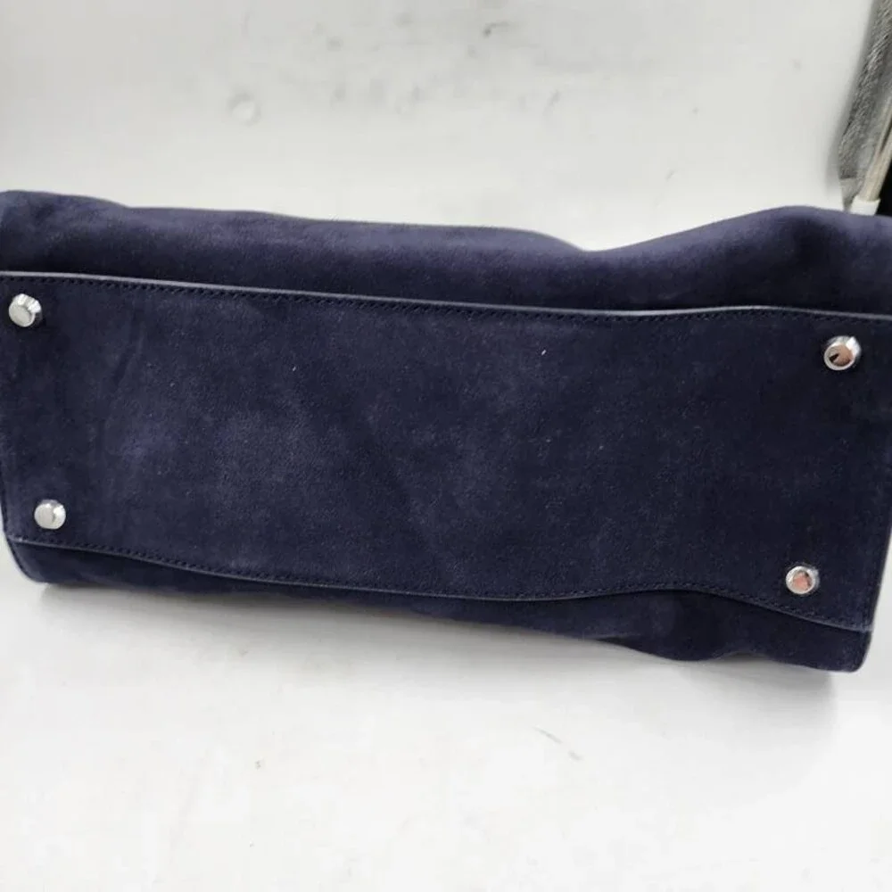 Veronica Beard Dash Suede Belted Handbag Women's Navy Magnetic Closure - Picture 13 of 15
